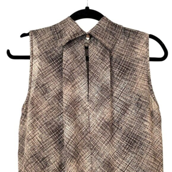 Worth New York Sleeveless Pleated Silk Blouse Size 4 Brown & Cream Career Flowy - Picture 6 of 8